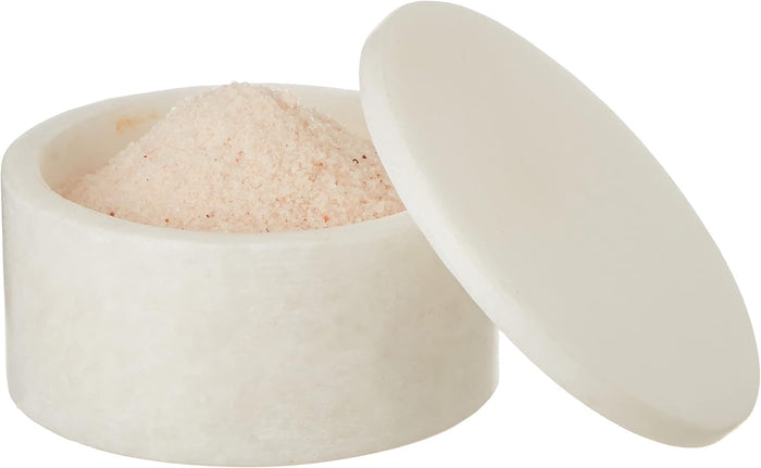 White Makrana Marble Salt Cellar with Lid, 3 Inch Box for Salt and Spices
