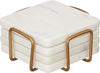White Marble Coaster Set with Holder, 4 Inch Square Modern Coasters for Coffee Table - Coasters with Padded Bottom