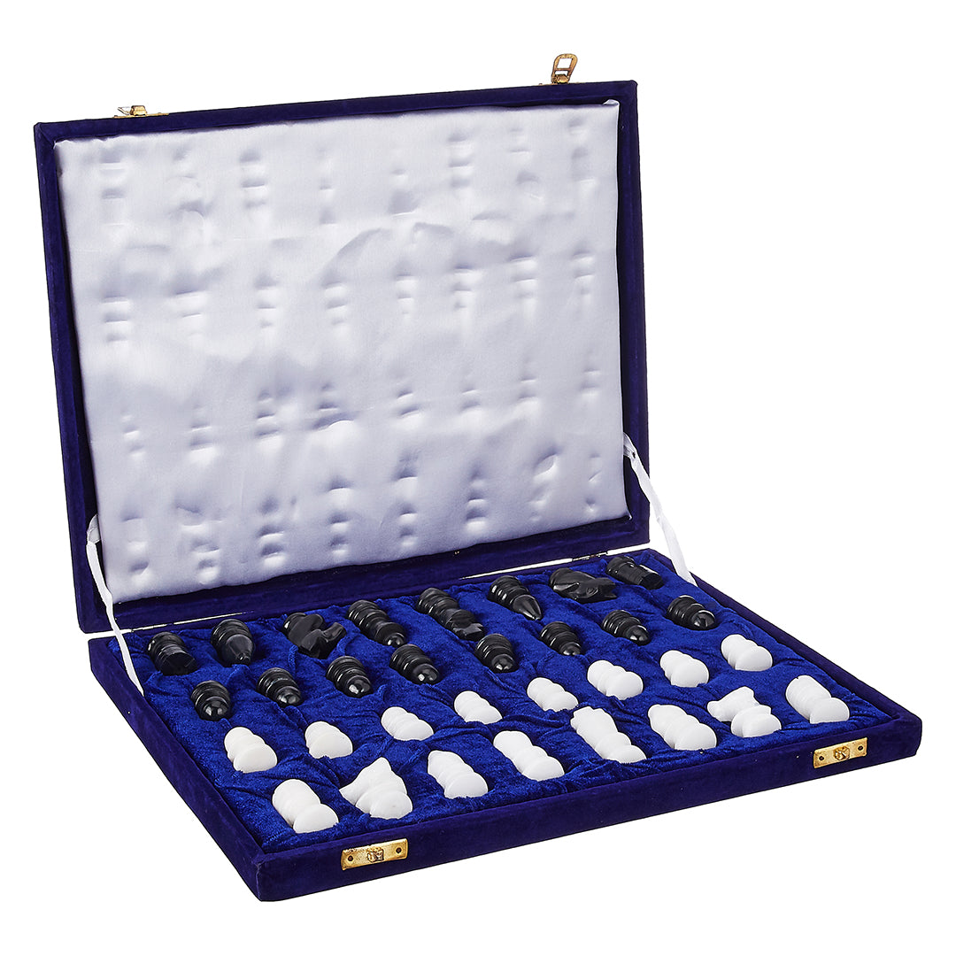 Alabaster Chess Pieces Set | White & Black Stone Chessmen in Velvet ...