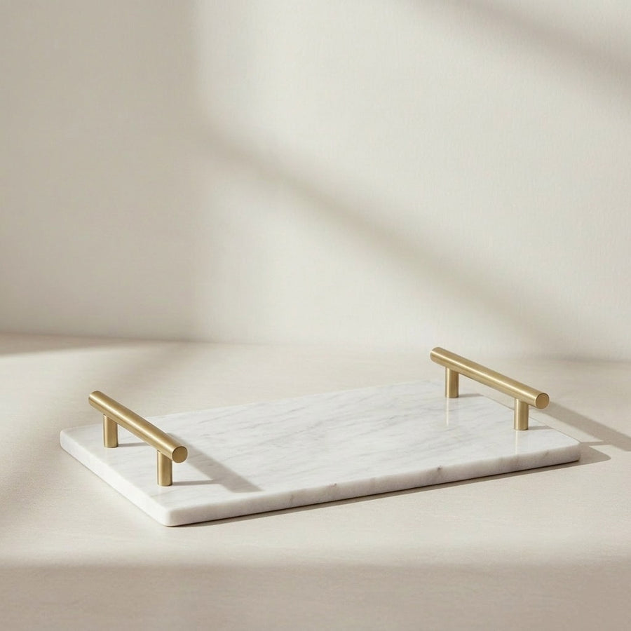 White Marble Tray with Gold Handles: Luxury Vanity & Serving Décor