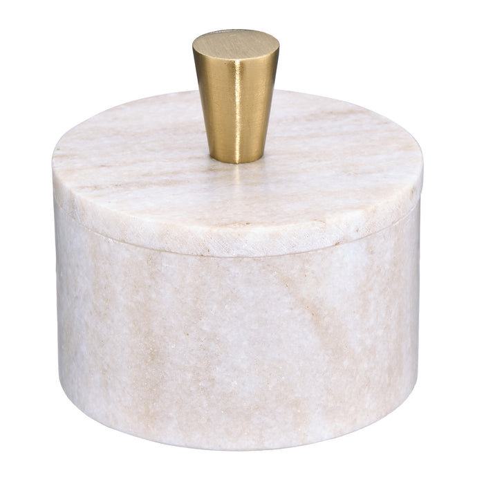 Brown Marble Salt Cellar with Lid and Brass Knob, 3 Inch Box for Salt and Spices