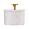 White Makranan Marble Salt Cellar with Lid and Brass Knob, 3 Inch Box for Salt and Spices