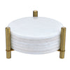 Marble Coaster Set of 6 with Metal Holder, Pearl White Marble Coasters Round Tiles 3.5 Inch Wide 5 mm Thick