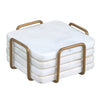 White Marble Coaster Set with Holder, 4 Inch Square Modern Coasters for Coffee Table - Coasters with Padded Bottom