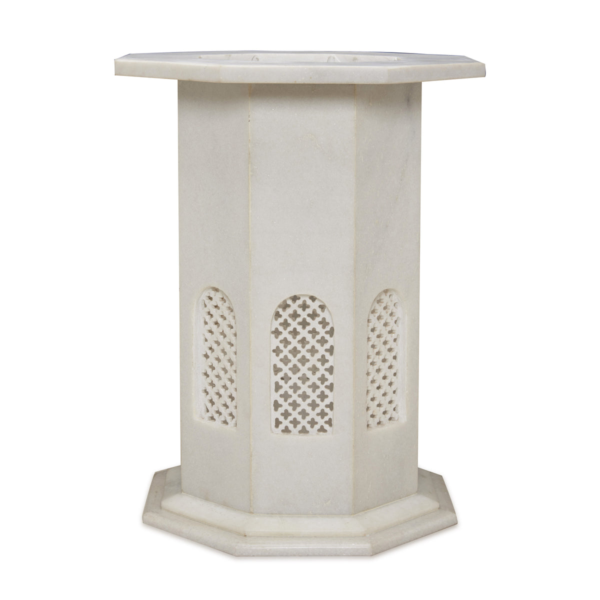 Handcrafted White Marble Inlay Side Table | Floral Rosette with Jaal P