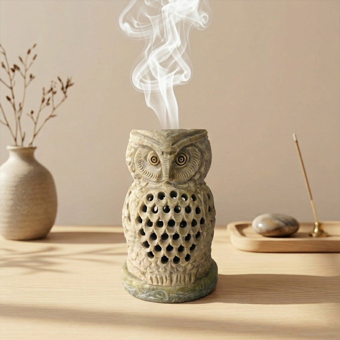 Soapstone Owl Incense Holder Handmade