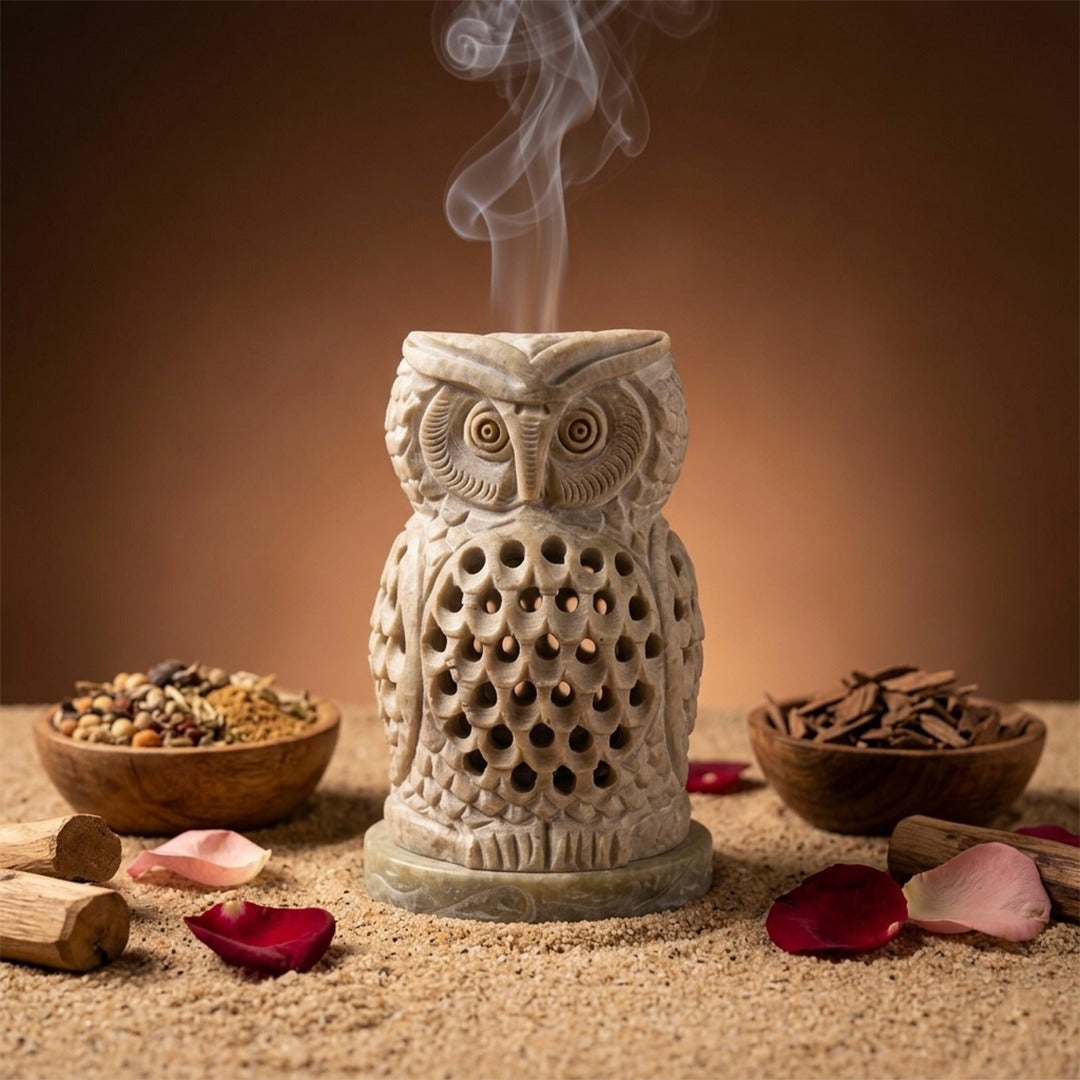 Soapstone Owl Incense Holder Handmade