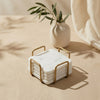 White Marble Coaster Set with Holder, 4 Inch Square Modern Coasters for Coffee Table - Coasters with Padded Bottom